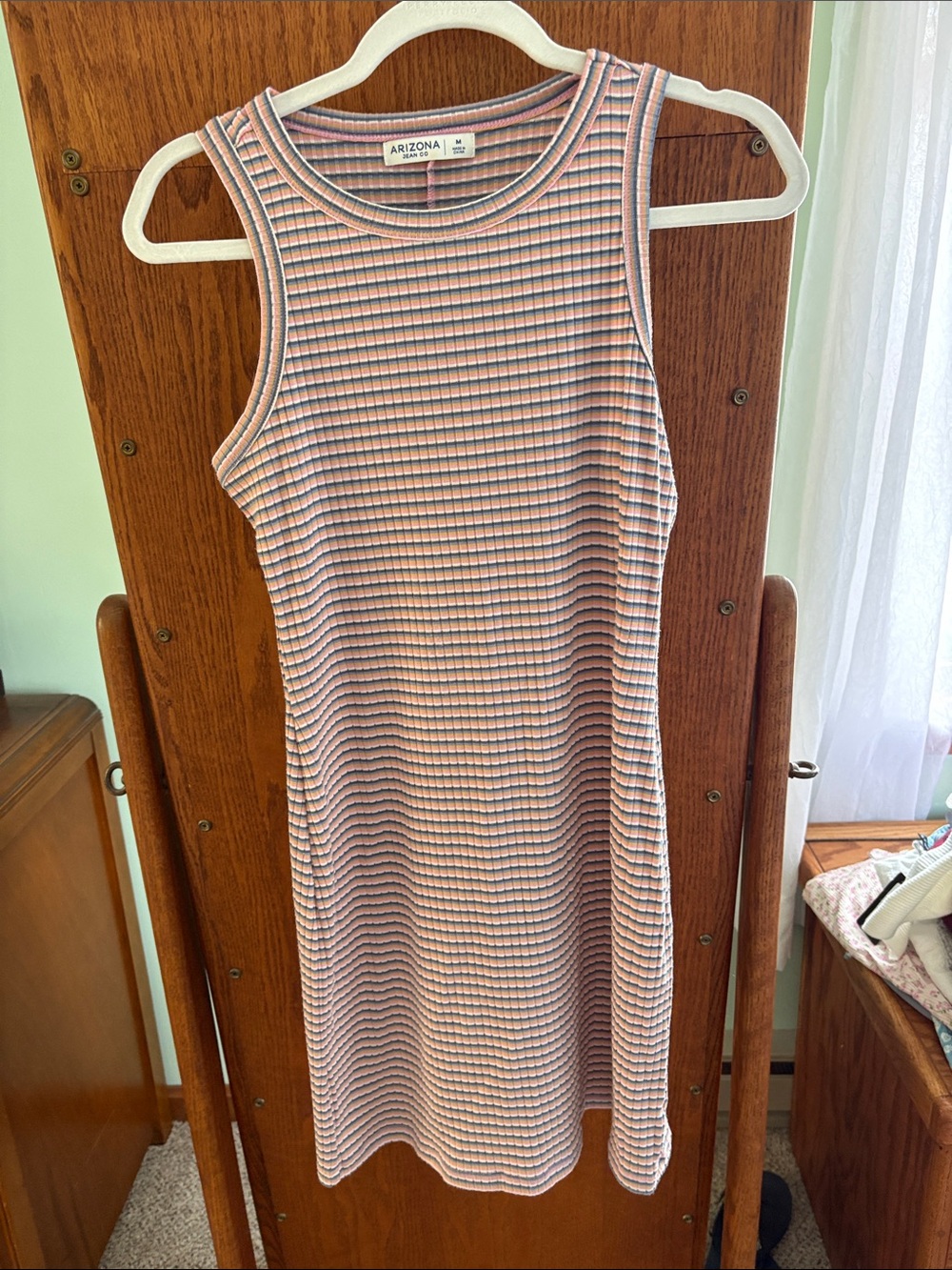 Arizona Jean Company Sleeveless Ribbed Midi Dress in Pink and Blue Stripe